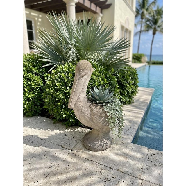 Stone Gray Vintage Cast Stone Pelican Garden Planter For Sale - Image 8 of 9