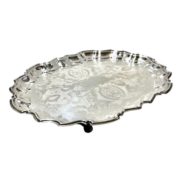 Antique Raimond Silverplate Engraved Gallery Tray, 1920s-1930s For Sale