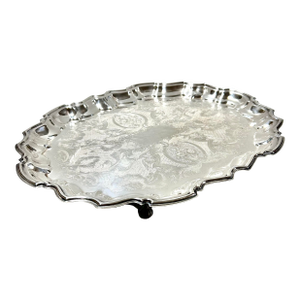 Antique Raimond Silverplate Gallery Tray – 1920s–1930s Engraved Bar Cart Serving Tray
