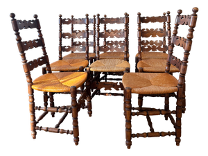 Antique Spanish Ladderback Dining Chairs, 1890s, Set of 8