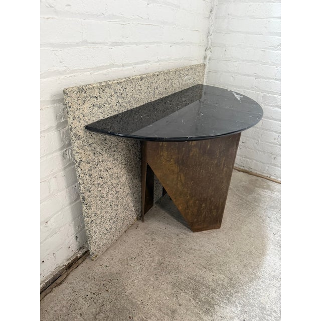 Bronze Contemporary Sculptural Corten Steel Console Table With Black Marble Top and Granite Back Panel For Sale - Image 8 of 9