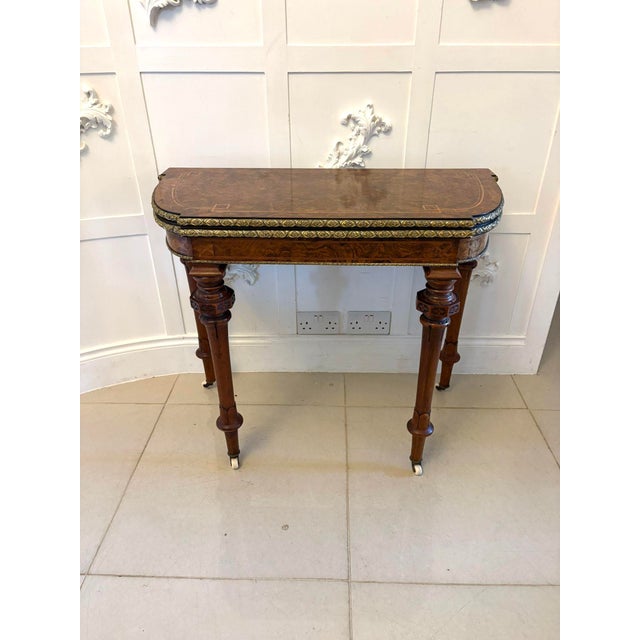 Antique Victorian Burr Walnut Card Console Table with Ormolu Mounts and Inlay, 1850 For Sale - Image 4 of 17