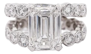 Igi Cert. 10.05 Carat Emerald Cut Lab Grown Diamond Platinum Split Open Ring, Size 6
