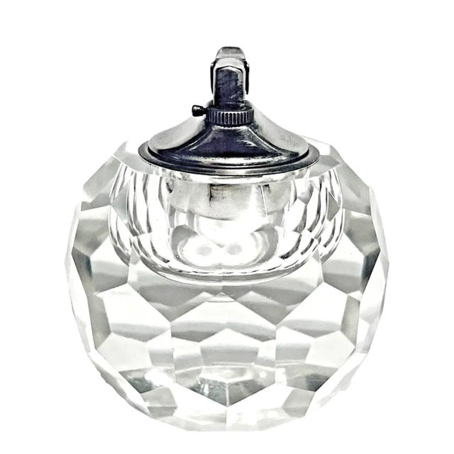 Transparent Large Mid Century Modern Faceted Hexagonal Heavy Crystal Cigarette Lighter For Sale - Image 8 of 8