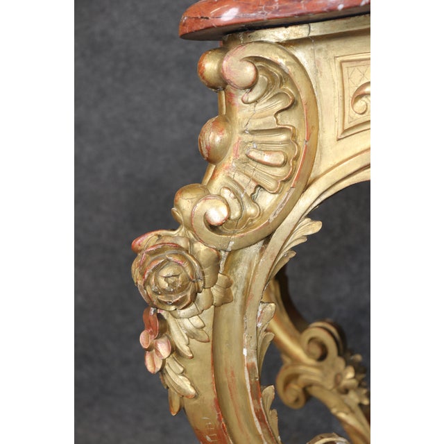 19th Century French Rococo Carved Giltwood Marble Top Console Table For Sale - Image 13 of 14