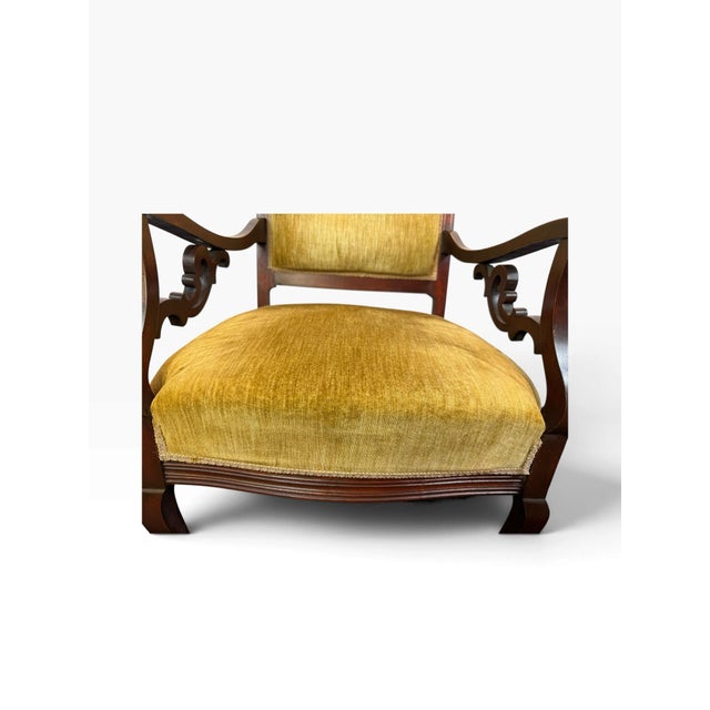 Victorian Late Victorian Carved Mahogany Armchair in Gold Velvet, Circa 1890–1910 For Sale - Image 3 of 12