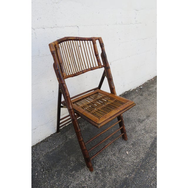 Late 20th Century Hollywood Regency Bamboo Folding Dining Chairs Set of Seven 6149 For Sale - Image 5 of 13