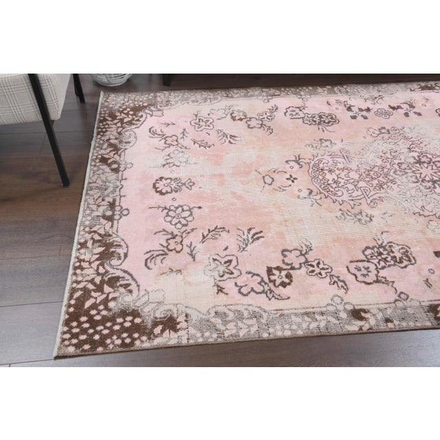 Vintage Turkish Hand-Knotted Wool Cotton Pink Area Rug For Sale - Image 9 of 11