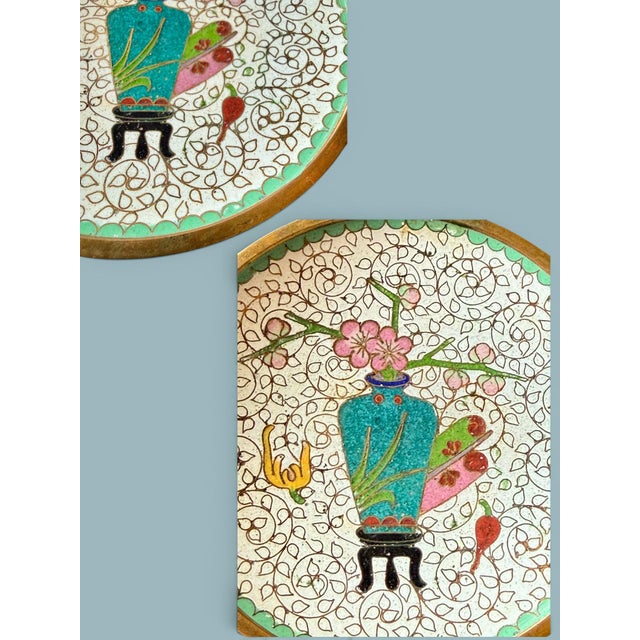Vintage Chinese Cloisonne Trinket Dish-Brass-Enamel-Floral Vase-Bowl-Ring-Vanity For Sale - Image 4 of 9