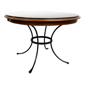 Vintage Kincaid Wrought Iron and Oak Top Breakfast Garden Pub Dining Table