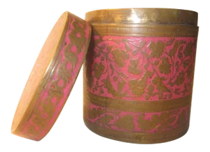 20th Century Boho Chic Indian Brass/Pink Enamel Lidded Jar