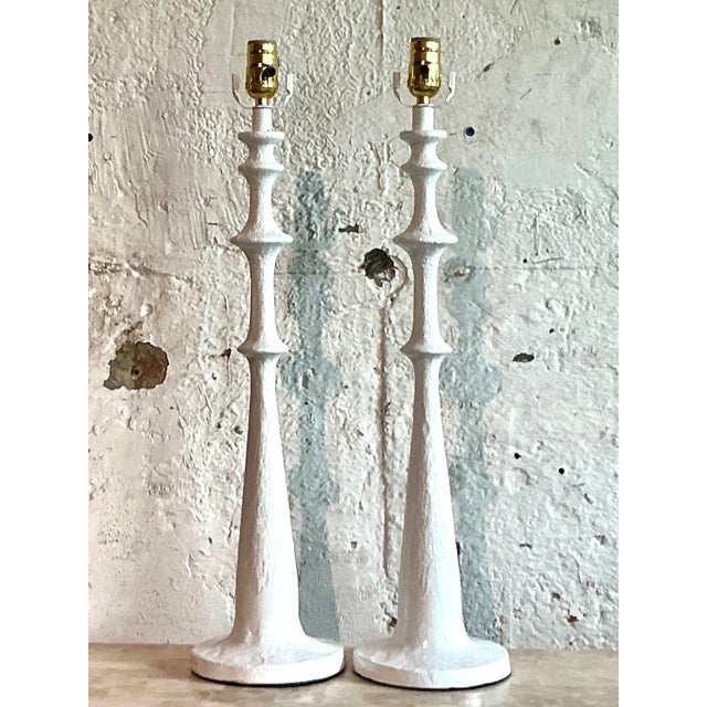 Vintage Boho Painted Metal Spool Lamps - A Pair For Sale In West Palm - Image 6 of 7