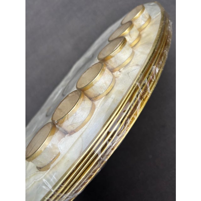 Shell New Old Stock Vintage Capiz Shell Table Setting – Set of 6 Placemats, Napkins, Napkin Rings & Coasters in Original Packaging For Sale - Image 7 of 11