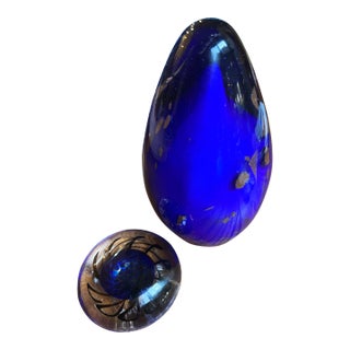 1970s Pair of Blue Glass Paperweights For Sale