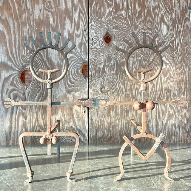 Vintage Brutalist Patinated Man and Woman Andirons - a Pair For Sale - Image 4 of 8