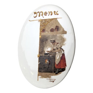 Luis Taberner y Montalvo, Menu Plate, Madrid, Spain, 1896, Oil on Porcelain For Sale