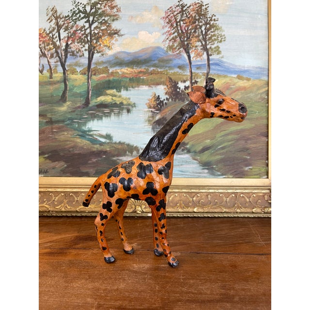 Hand-Carved Painted Wooden Giraffe Sculpture With Black Markings. For Sale In Seattle - Image 6 of 9