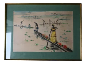Paul Daxhelet, Africanist Scene, Mid-20th Century, Watercolor