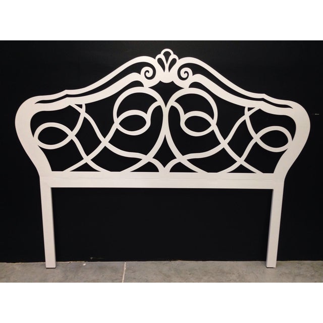 Offered is a laser cut vintage shabby chic iron headboard in a cream finish. Perfect for a flirty feminine boudoir!
