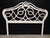 Offered is a laser cut vintage shabby chic iron headboard in a cream finish. Perfect for a flirty feminine boudoir!