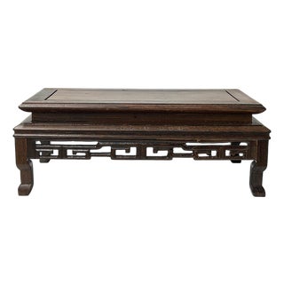 Rectangular Natural Wood Pattern Brown Open Work Table Top Display Stand Easel For Sale