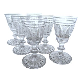 Antique English Georgian Cut Crystal Wine Glasse – Set of 6 For Sale