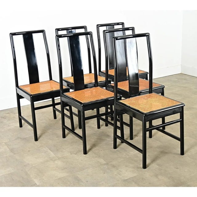 Vintage Italian Ebonized and Cane Seat Dining Chairs – Set of 6 For Sale In Baton Rouge - Image 6 of 12