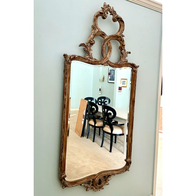 Labarge ornately carved wooden frame with architectural presence • Distressed gold/champagne finish with authentic patina...