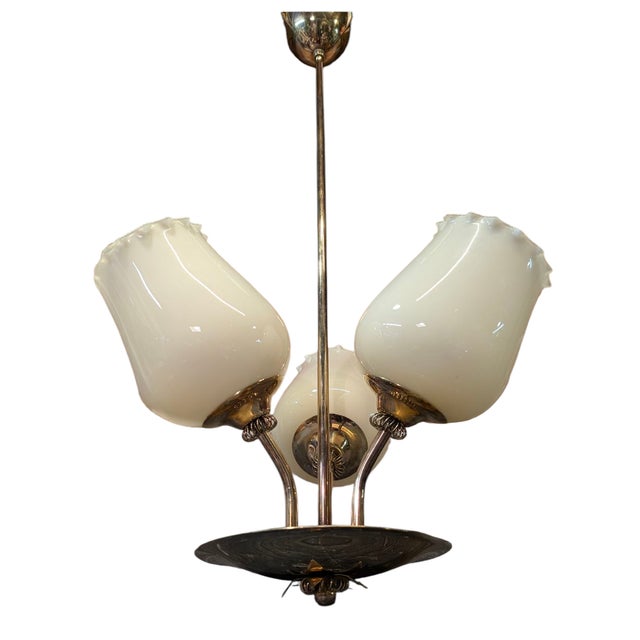 Metal Three-Armed Chandelier by Stockman Orno, 1950s For Sale - Image 7 of 7