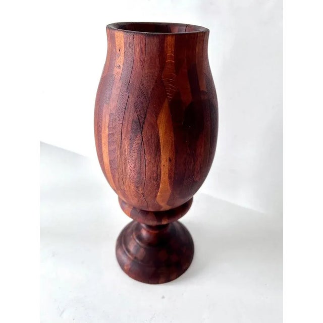Folk Art Treenware Vase or Urn of Inlay Wood For Sale In Los Angeles - Image 6 of 11