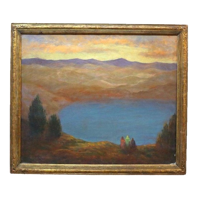 Arts & Crafts Newcomb Macklin Giltwood Frame With Landscape Painting C1920 For Sale