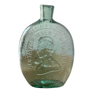 Dyottville Glass Works Philadelphia General Taylor Ben Franklin Flask Bottle 19c For Sale