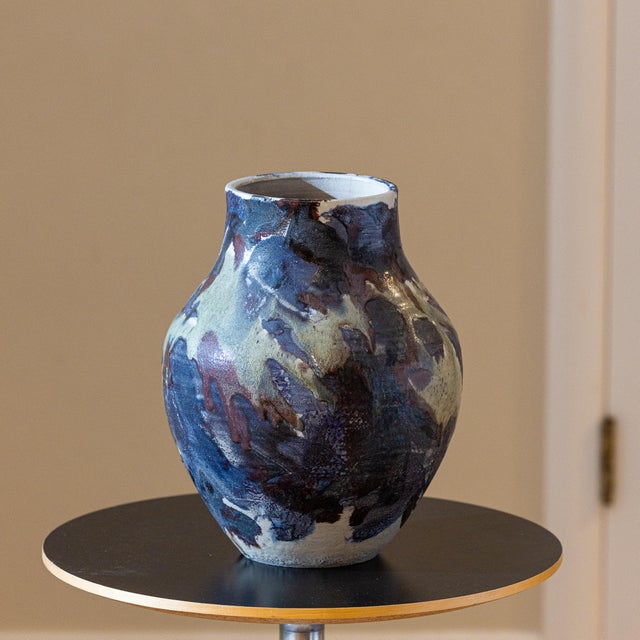 A bold and substantial piece of 1990s American studio pottery. This hand-thrown vase, signed "Ranfill" and dated "11/91,"...