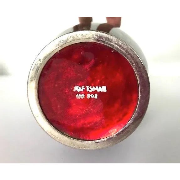 Red Old Japanese 'Red and White Roses' Vase Ginbari Cloisonné With Solid Silver Trim For Sale - Image 8 of 8
