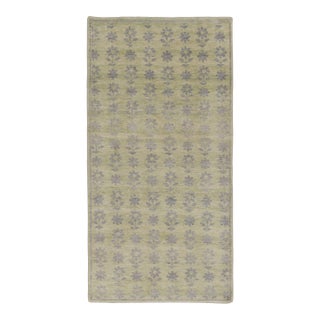 Rug & Kilim’s Block Print Rug With Gray, Chartreuse and Ochre Florals For Sale