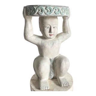 Hand Carved South East Asian Wooden Side Table Sculpture For Sale