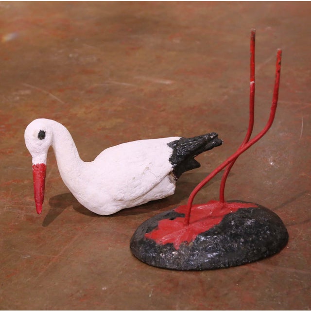 White Mid-Century French Hand-Painted Concrete and Iron Stork Garden Sculpture For Sale - Image 8 of 9