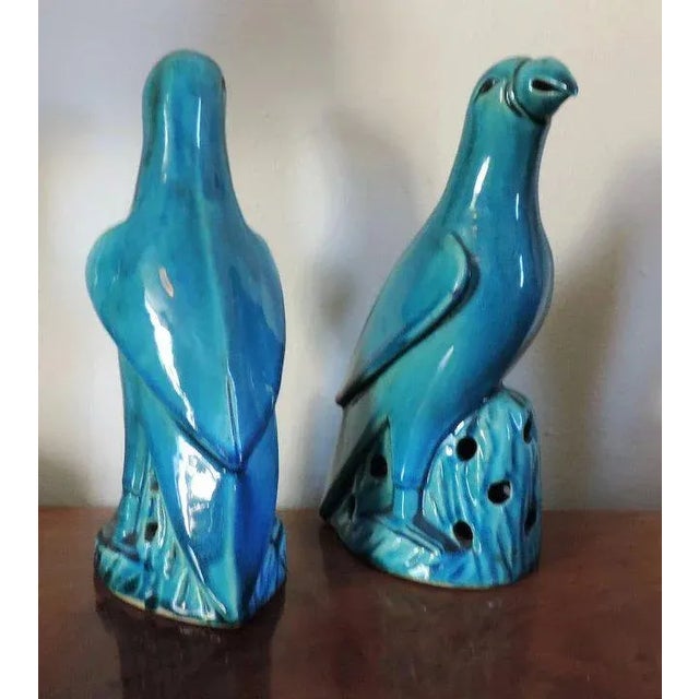 Ceramic 19th Century Chinese Monochrome Porcelain Parrots in Turquoise Glaze - a Pair For Sale - Image 7 of 11