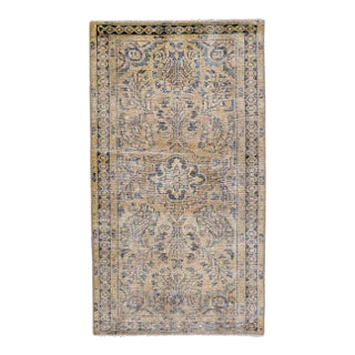 1960s Vintage Persian Distressed Handmade Medallion Beige Wool Rug For Sale