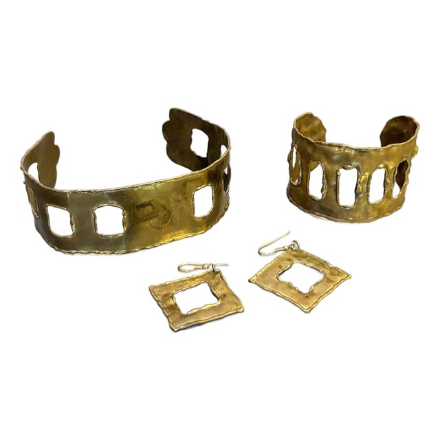 Gladiator Style Gold Tone Choker, Cuff Bracelet & Earrings For Sale
