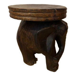 Vintage Hardwood Carved Elephant Plant Stand Side Table For Sale