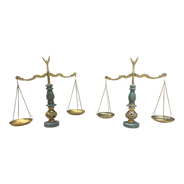 Circa 1940s Japanese Bronze & Marble Scales of Justice - a Pair For Sale