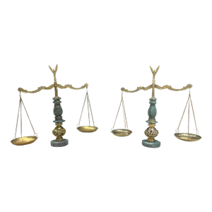 Circa 1940s Japanese Bronze & Marble Scales of Justice - a Pair