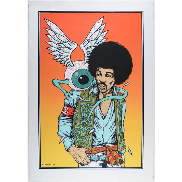 American 2009 Jimi Hendrix Limited Edition Jermaine Rogers Signed & Numbered Screenprint For Sale - Image 3 of 3