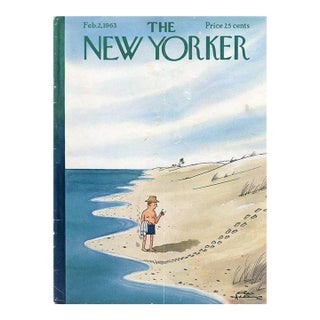1963 Vintage New Yorker Magazine Cover, February 2, Original Cover by Charles Addams, Seashore For Sale