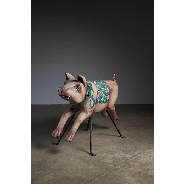 Carved Wood Pig Carousel Figure, 1950s For Sale - Image 3 of 7