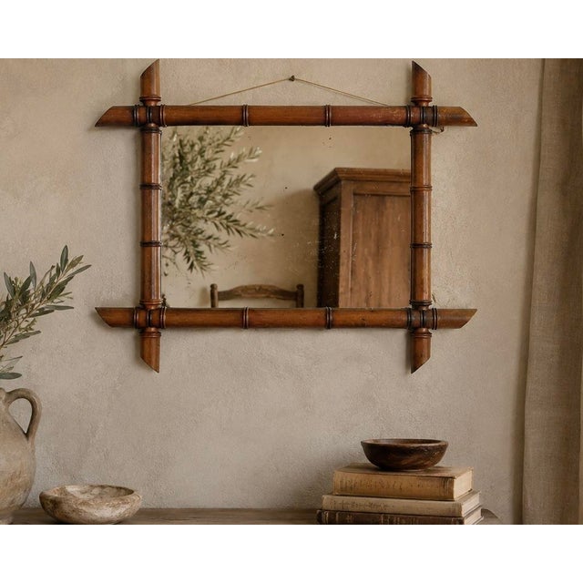 Wood Antique French Faux Bamboo Wall Mirror, 1900s For Sale - Image 7 of 7