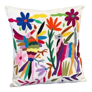 Mexican Otomi Textile Hand Embroidery Pillow 16" W For Sale