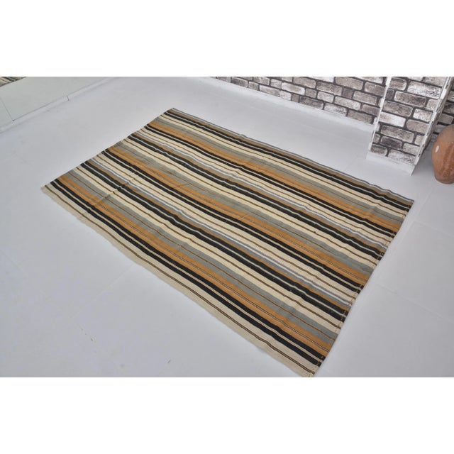 Rug & Kilim 1960s Striped Deign Organic Wool Modern Kilim For Sale - Image 4 of 11