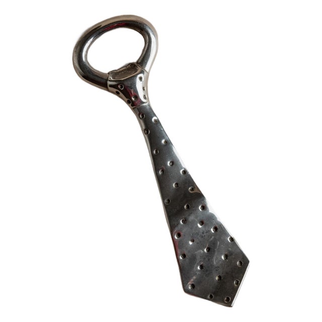 Mid-Century Style Silver-Plated Tie Bottle Opener with Polka Dots, 1980s For Sale